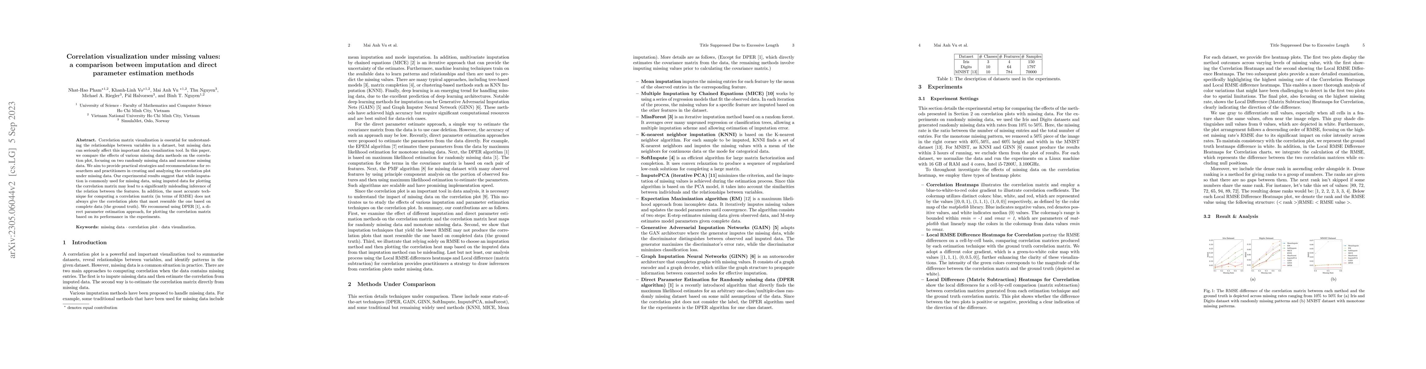 Thumbnail for Correlation visualization under missing values: a comparison between
  imputation and direct parameter estimation methods
