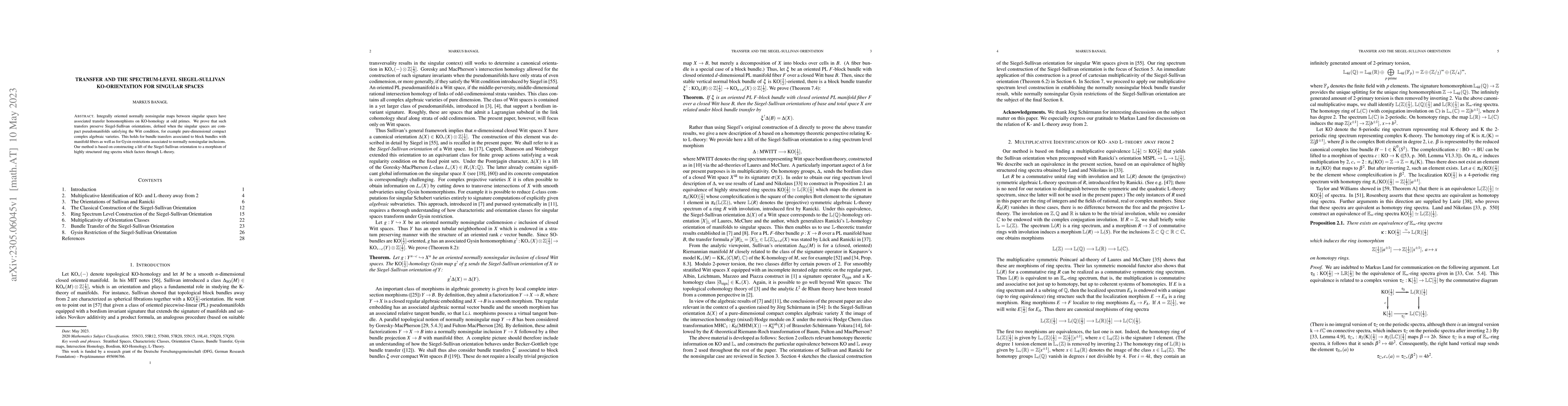 Thumbnail for Transfer and the Spectrum-Level Siegel-Sullivan KO-Orientation for
  Singular Spaces