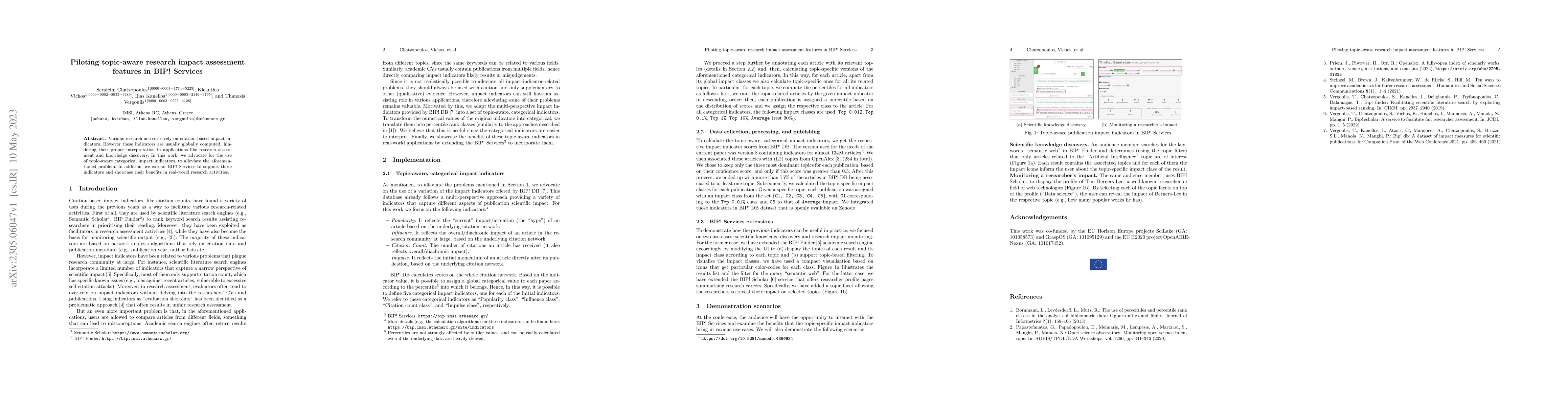 Thumbnail for Piloting topic-aware research impact assessment features in BIP!
  Services