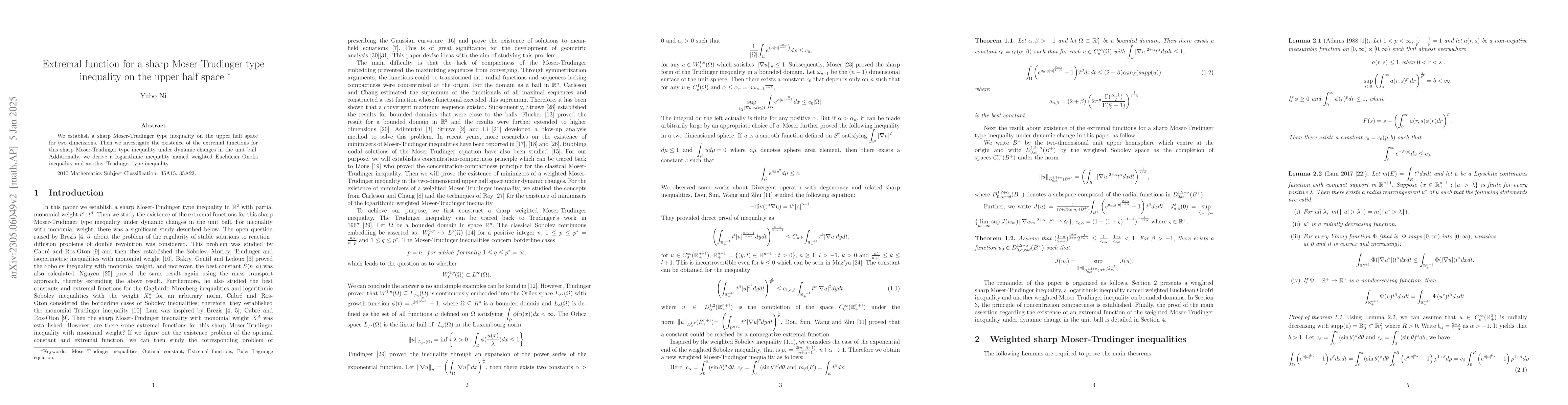 Thumbnail for Extremal function for a sharp Moser-Trudinger type inequality on the
  upper half space