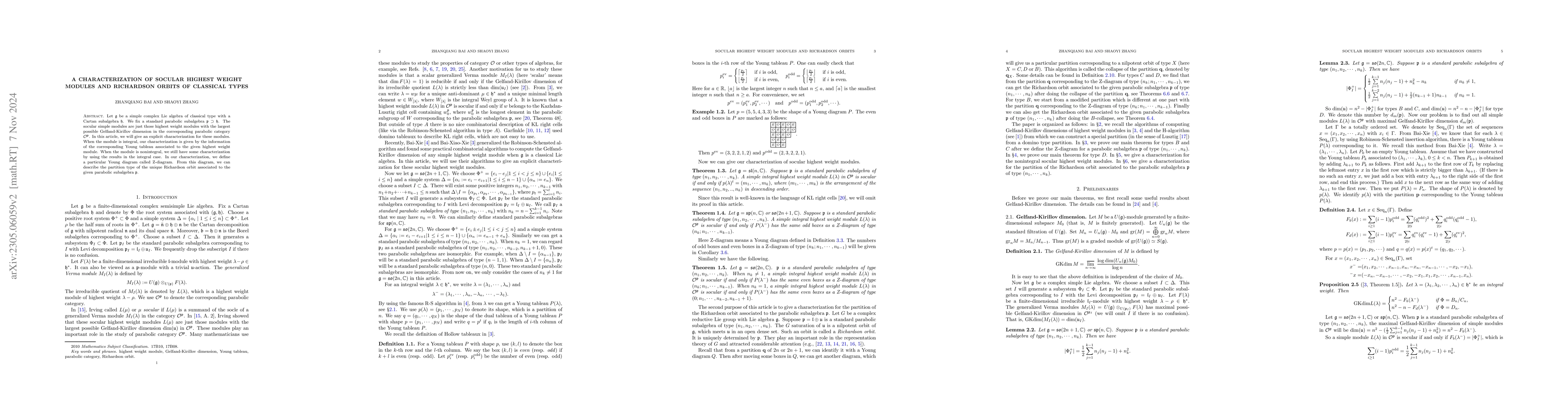 Thumbnail for A characterization of socular highest weight modules and Richardson
  orbits of classical types