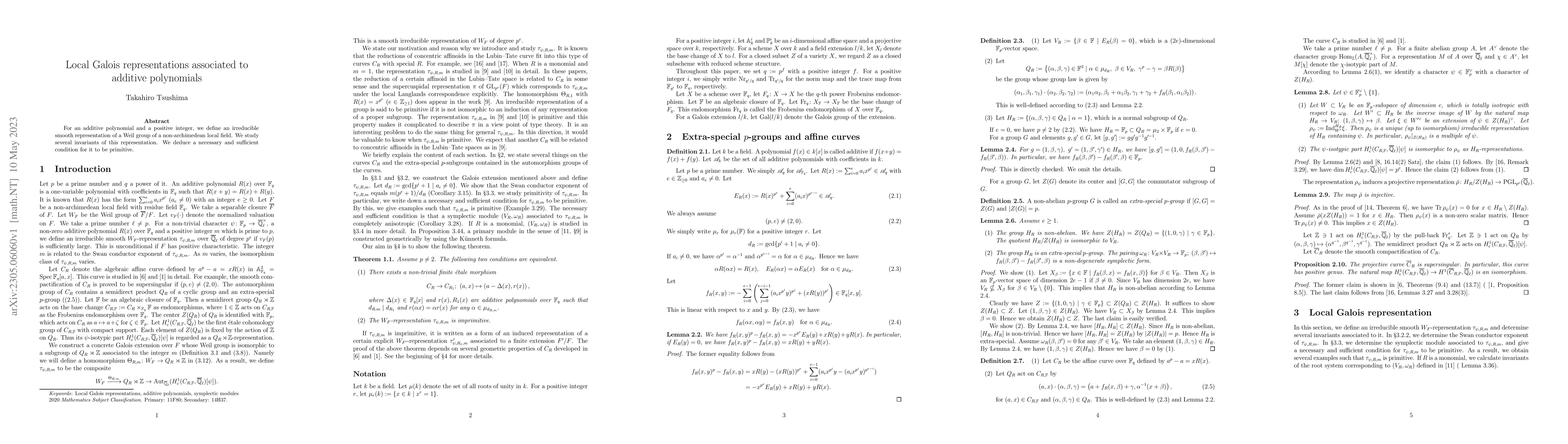 Thumbnail for Local Galois representations associated to additive polynomials