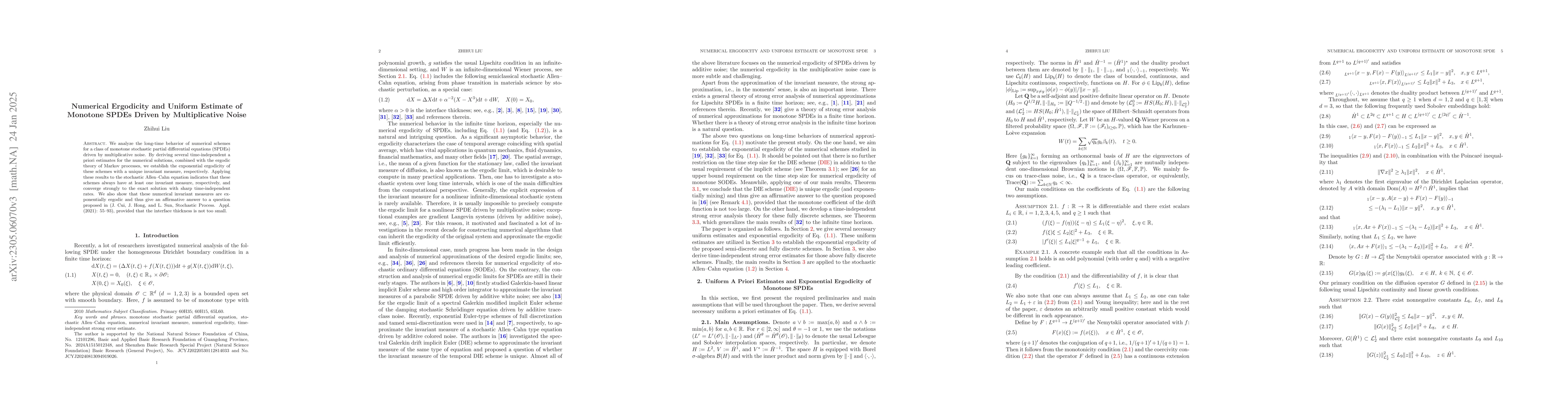 Thumbnail for Numerical Ergodicity and Uniform Estimate of Monotone SPDEs Driven by
  Multiplicative Noise