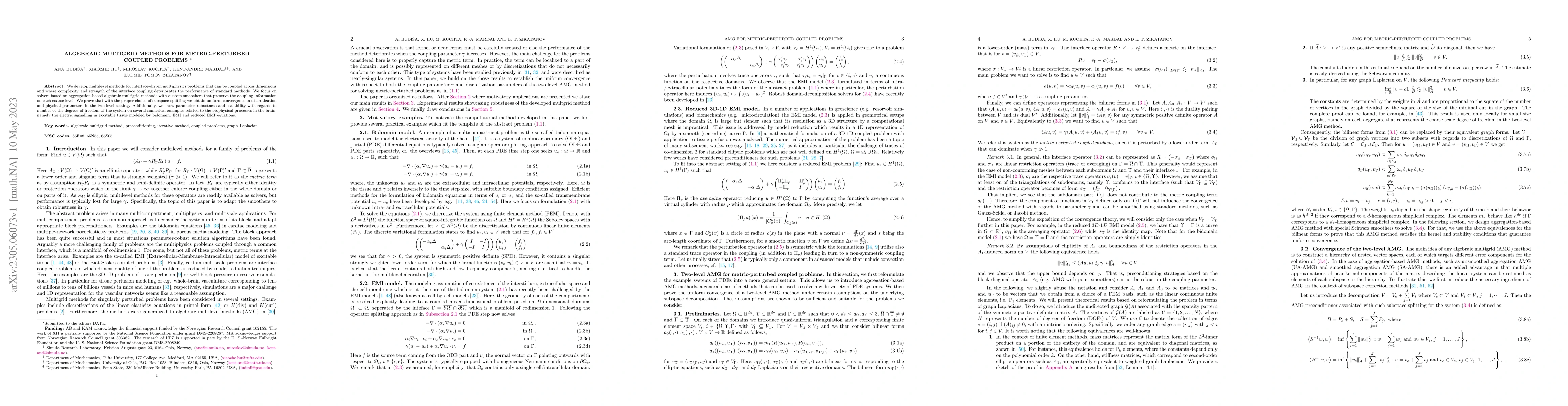 Thumbnail for Algebraic multigrid methods for metric-perturbed coupled problems