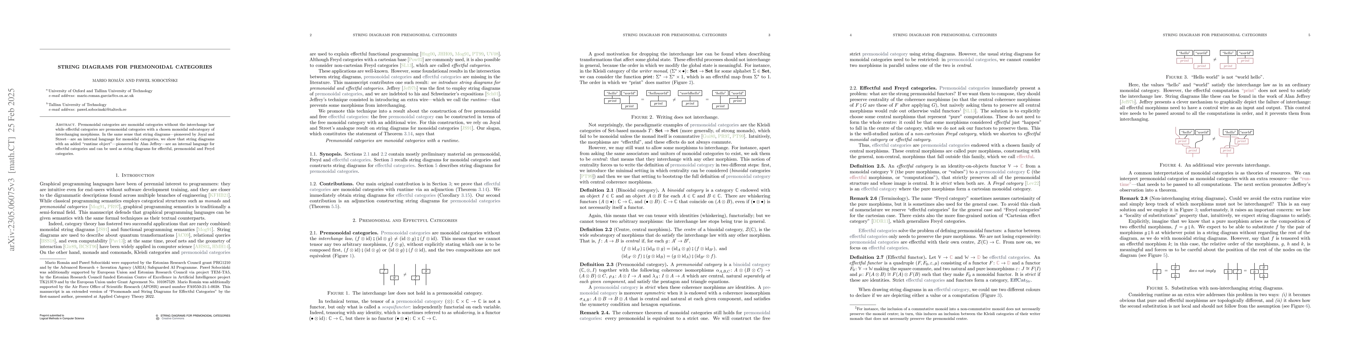 Thumbnail for String Diagrams for Premonoidal Categories
