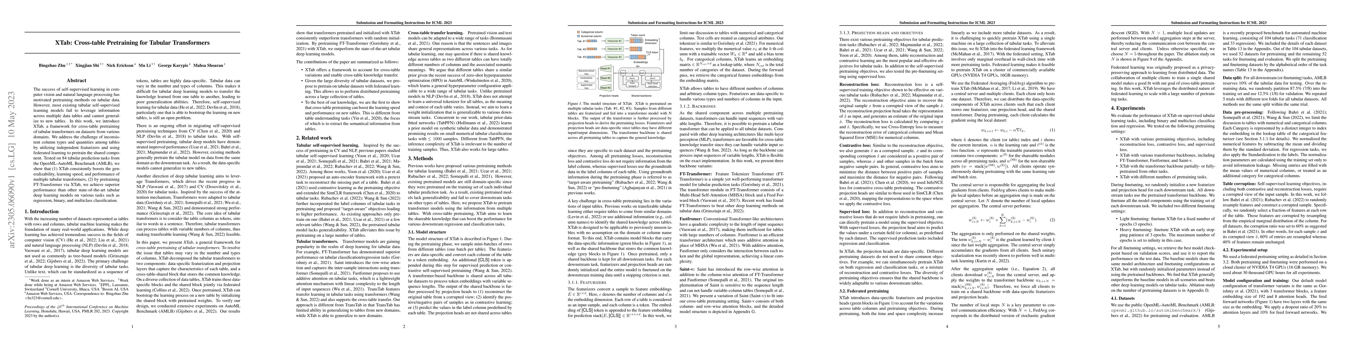 Thumbnail for XTab: Cross-table Pretraining for Tabular Transformers