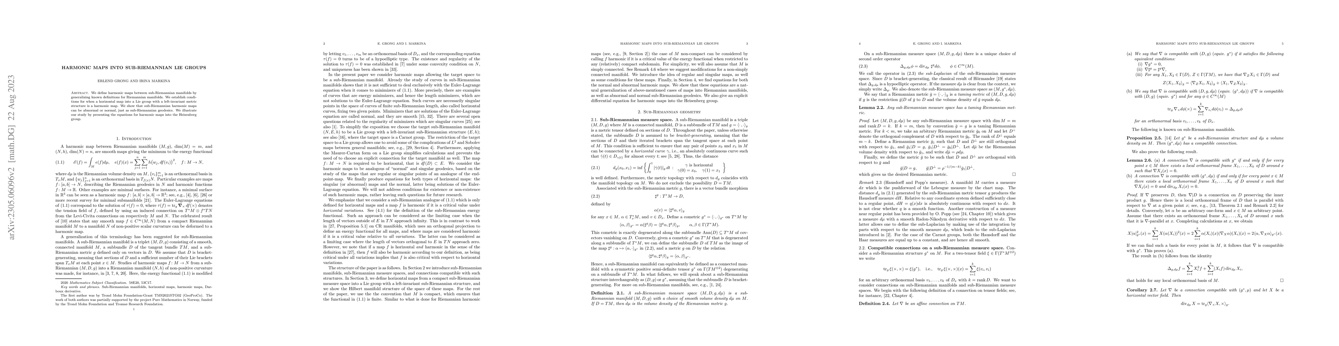 Thumbnail for Harmonic maps into sub-Riemannian Lie groups