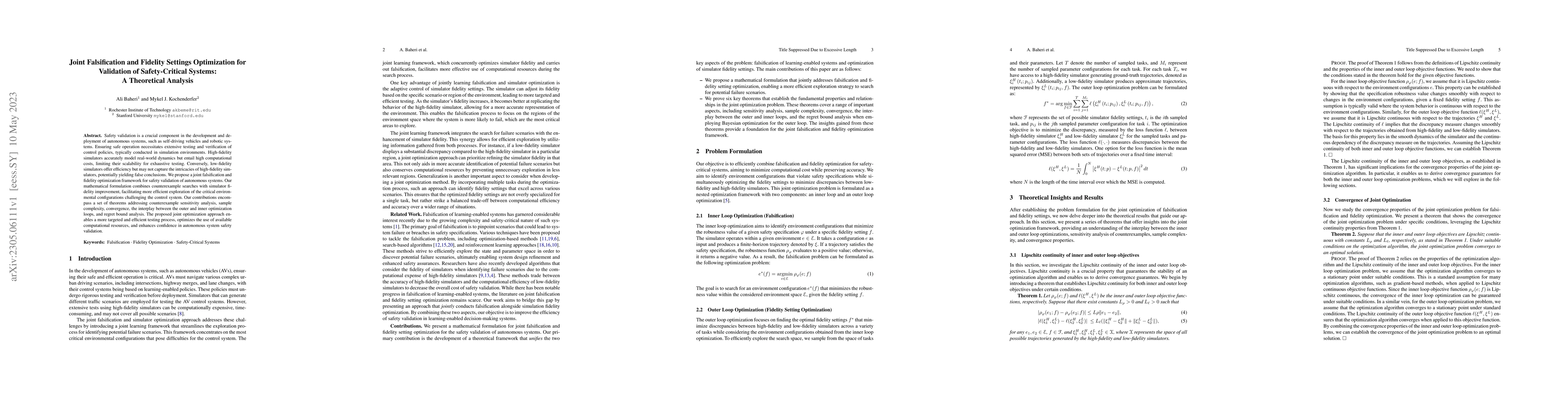 Thumbnail for Joint Falsification and Fidelity Settings Optimization for Validation of
  Safety-Critical Systems: A Theoretical Analysis