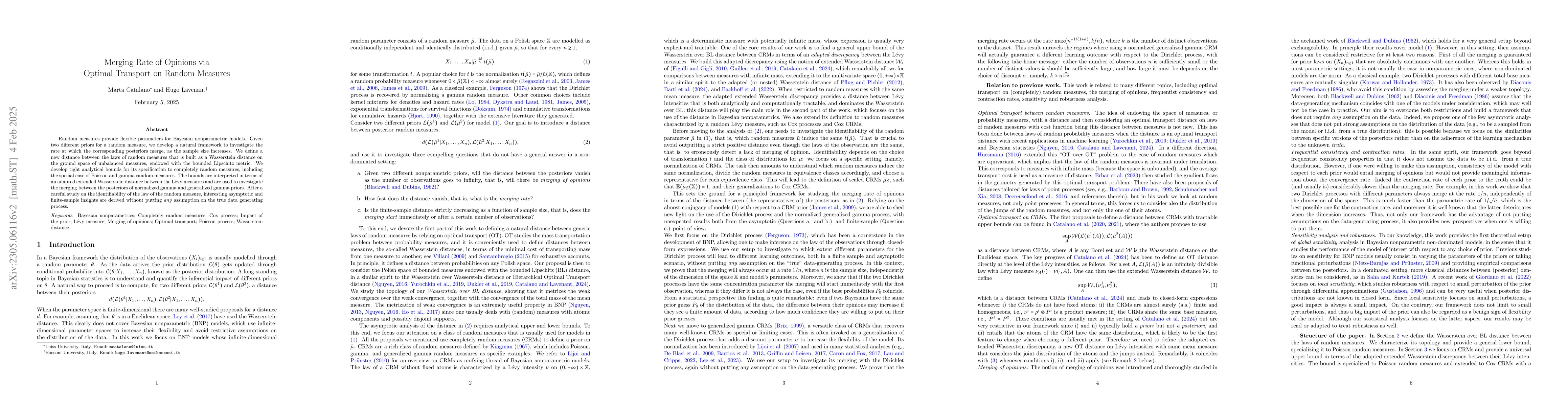 Thumbnail for Merging Rate of Opinions via Optimal Transport on Random Measures