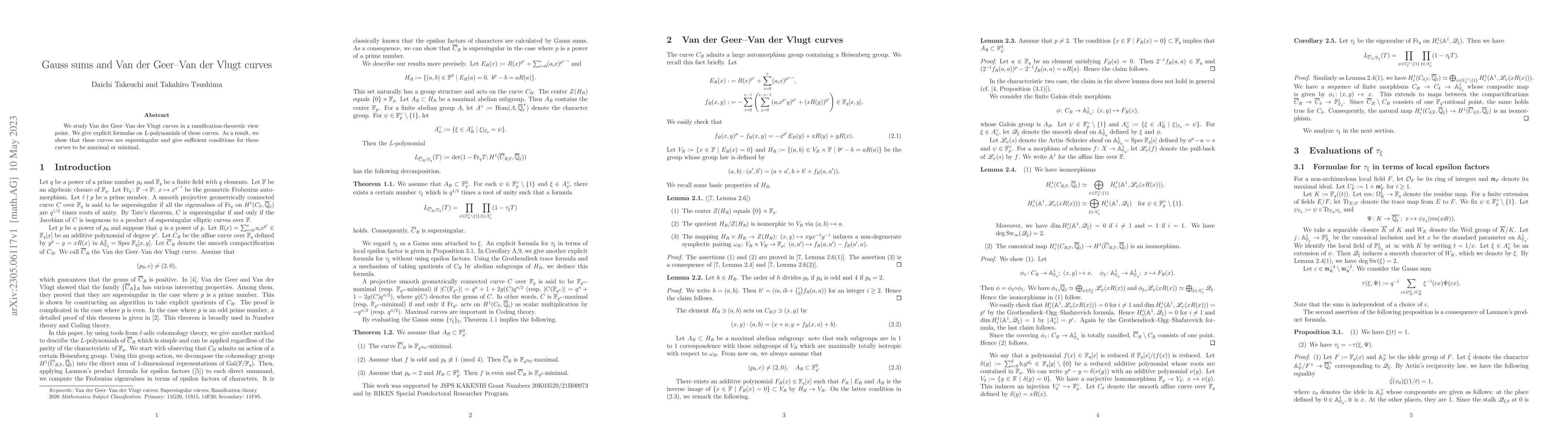 Thumbnail for Gauss sums and Van der Geer--Van der Vlugt curves