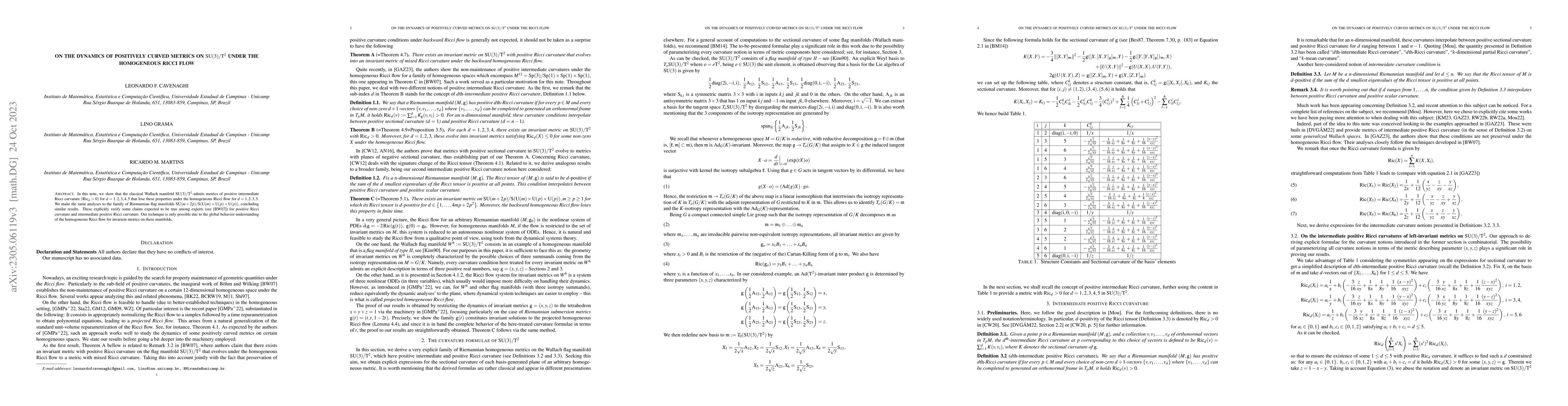 Thumbnail for On the dynamics of positively curved metrics on
  $\mathrm{SU}(3)/\mathrm{T}^2$ under the homogeneous Ricci flow