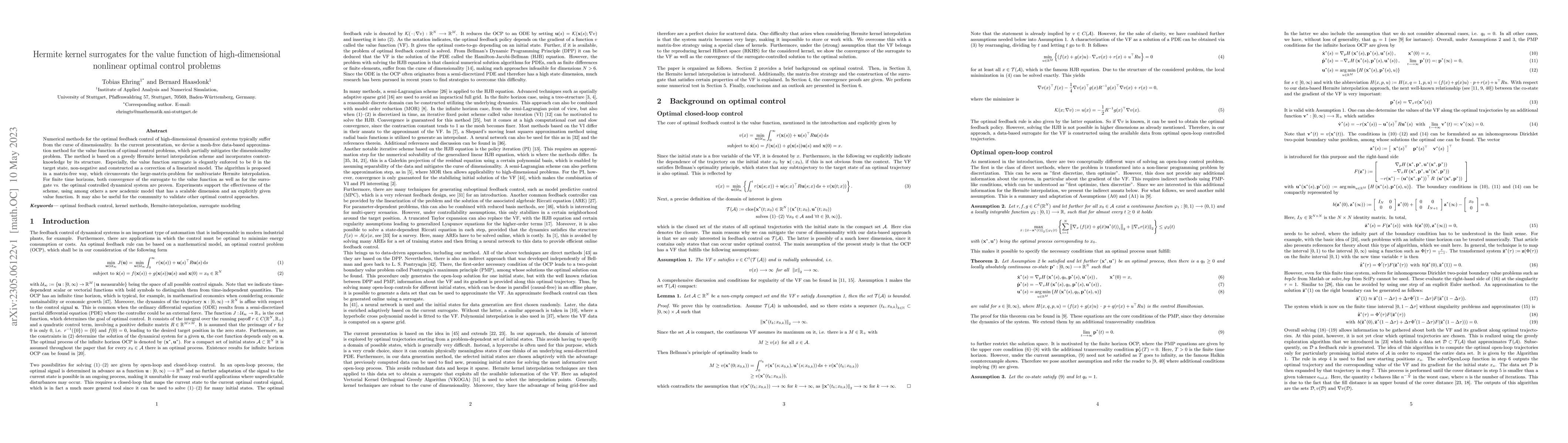 Thumbnail for Hermite kernel surrogates for the value function of high-dimensional
  nonlinear optimal control problems