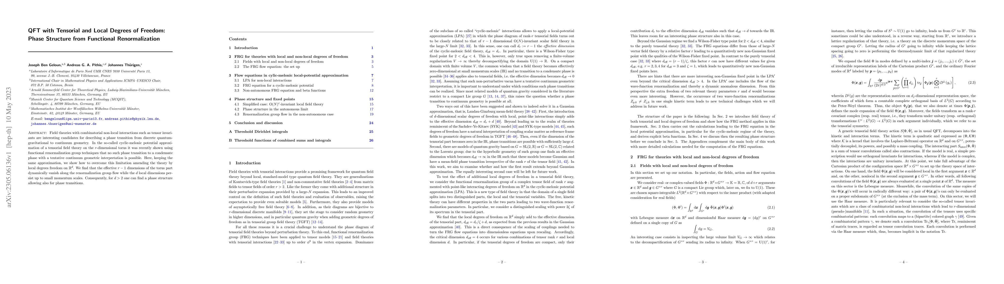 Thumbnail for QFT with Tensorial and Local Degrees of Freedom: Phase Structure from
  Functional Renormalization