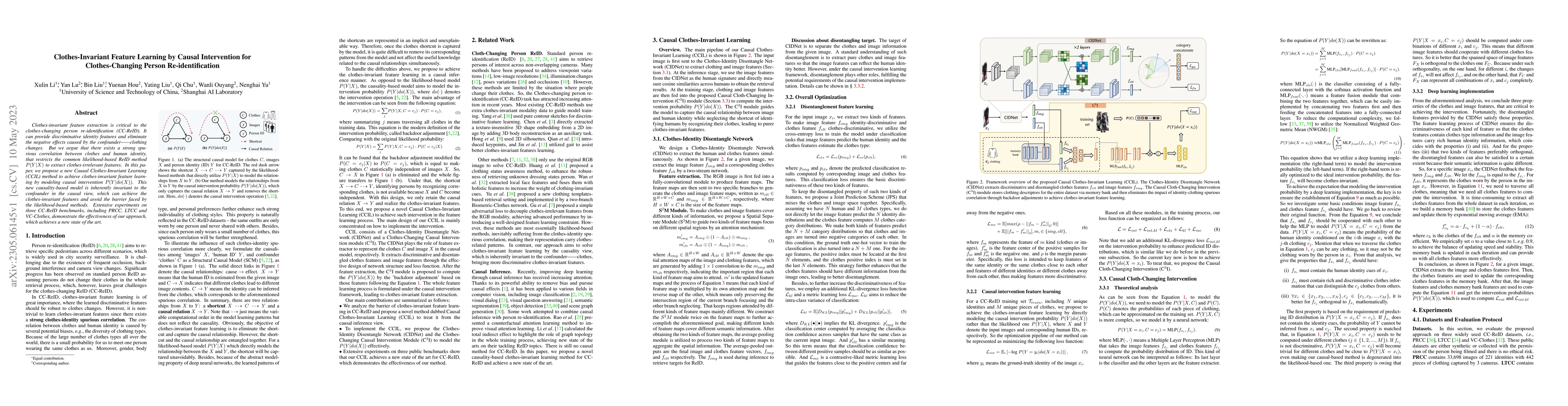 Thumbnail for Clothes-Invariant Feature Learning by Causal Intervention for
  Clothes-Changing Person Re-identification