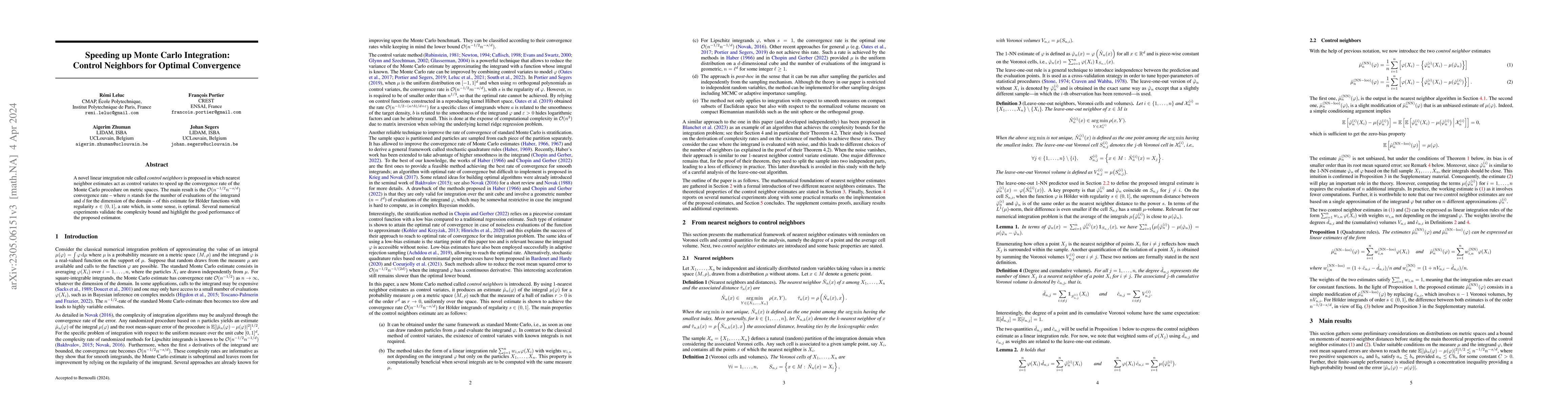 Thumbnail for Speeding up Monte Carlo Integration: Control Neighbors for Optimal
  Convergence