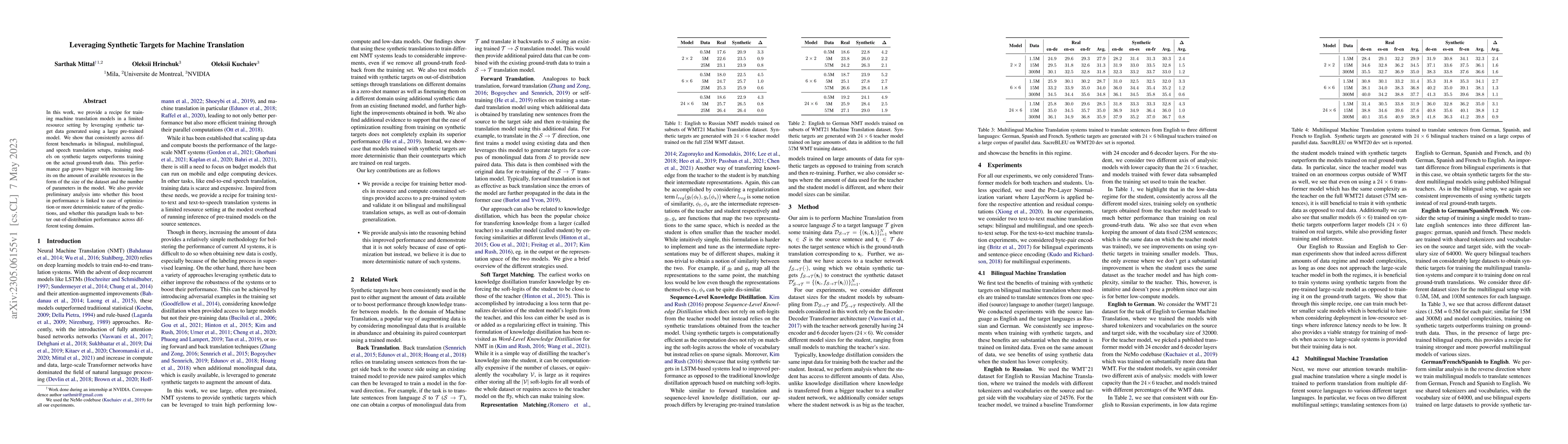 Thumbnail for Leveraging Synthetic Targets for Machine Translation