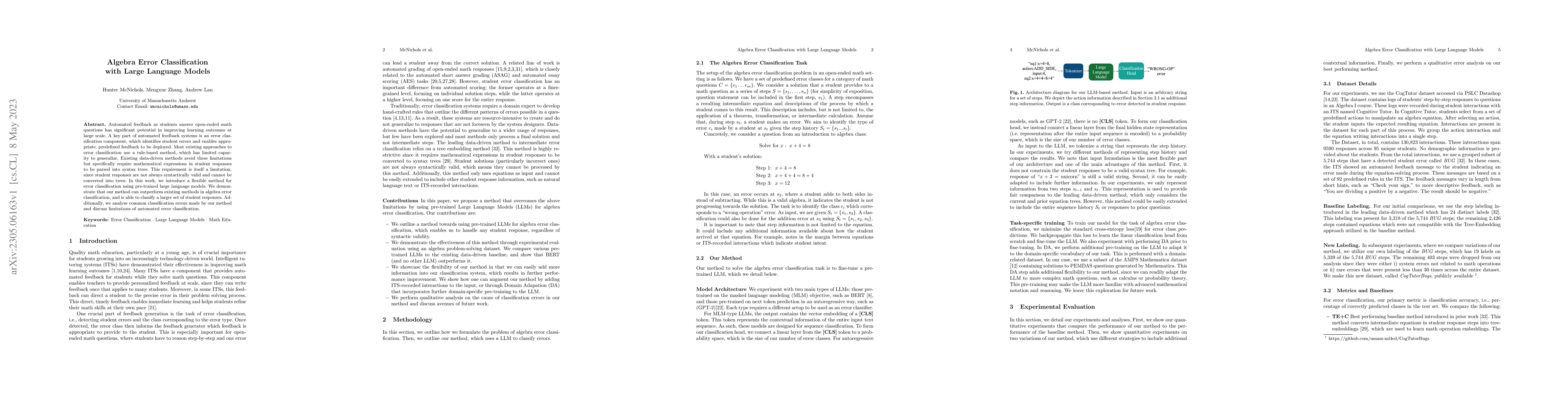 Thumbnail for Algebra Error Classification with Large Language Models