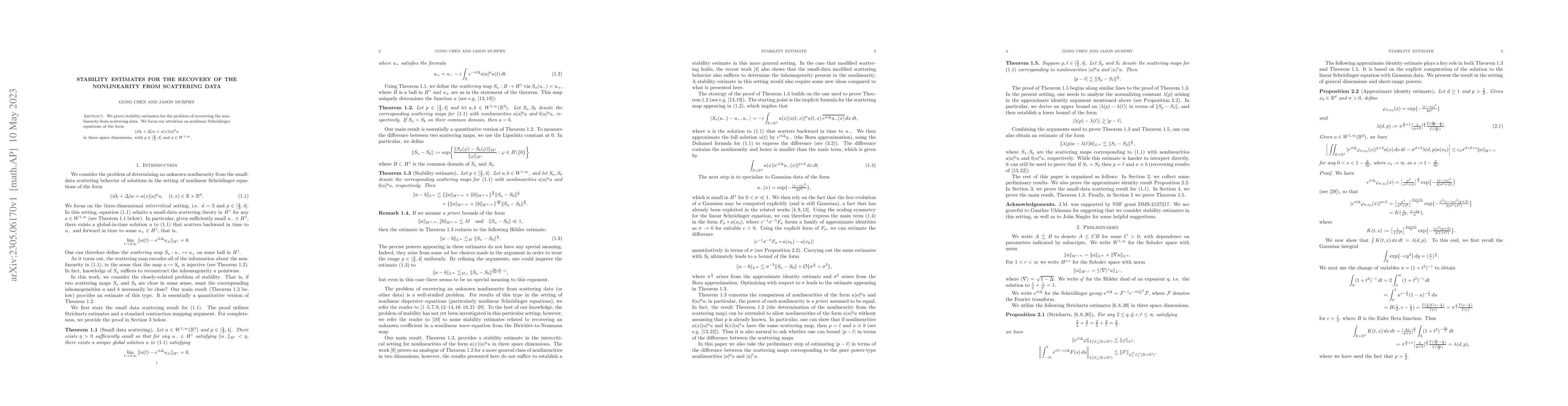Thumbnail for Stability estimates for the recovery of the nonlinearity from scattering
  data