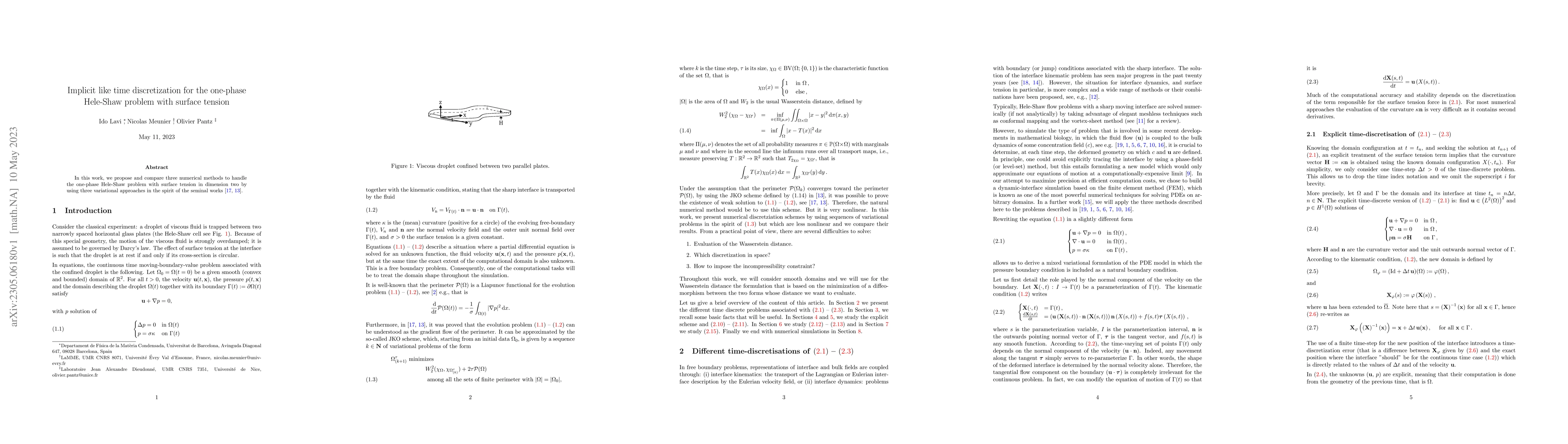 Thumbnail for Implicit like time discretization for the one-phase Hele-Shaw problem
  with surface tension