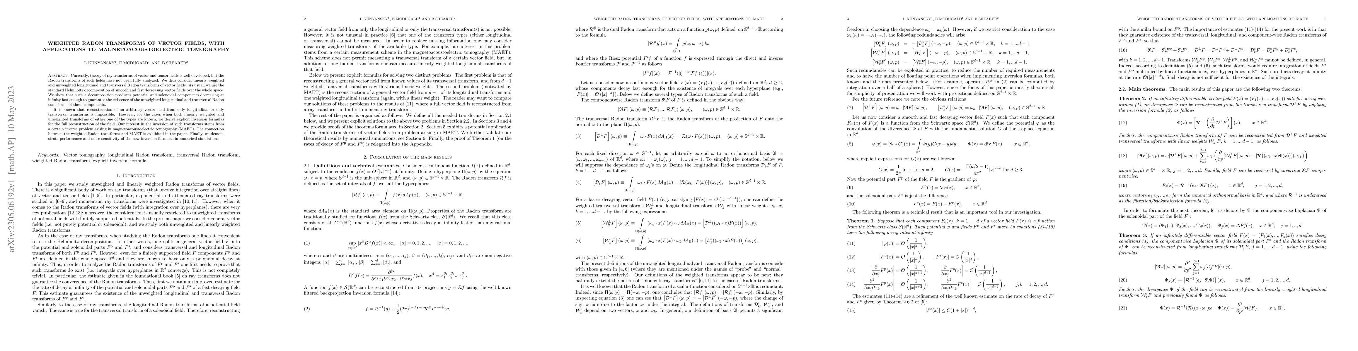 Thumbnail for Weighted Radon transforms of vector fields, with applications to
  magnetoacoustoelectric tomography
