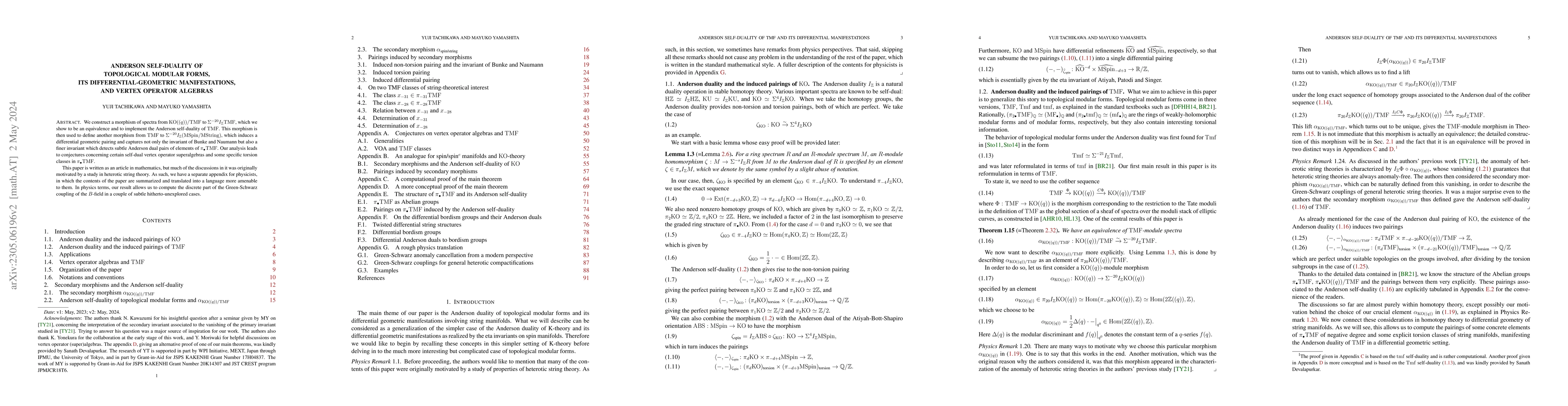 Thumbnail for Anderson self-duality of topological modular forms, its
  differential-geometric manifestations, and vertex operator algebras