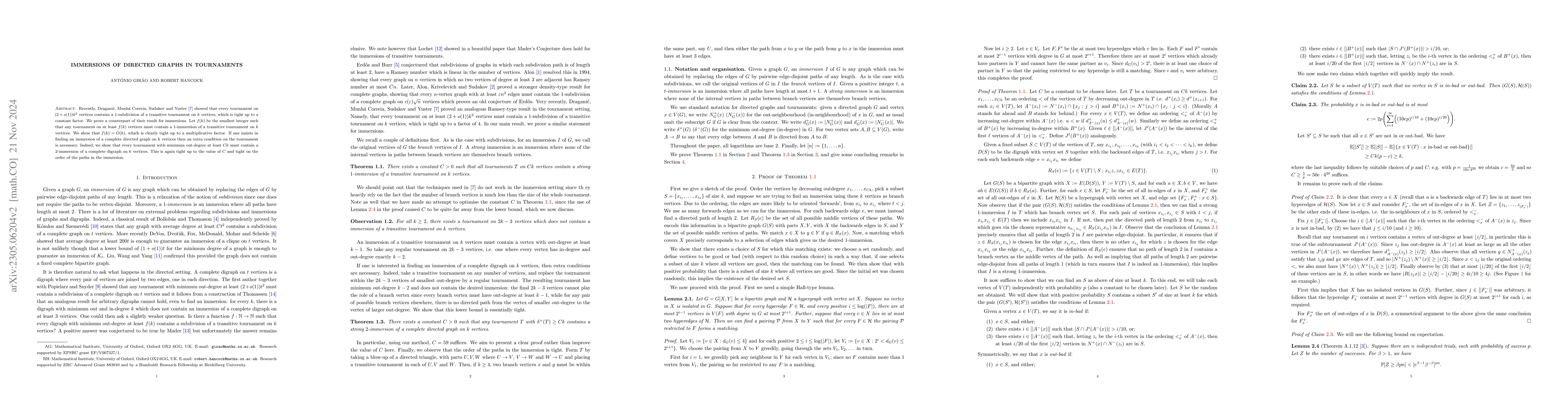 Thumbnail for Immersions of directed graphs in tournaments