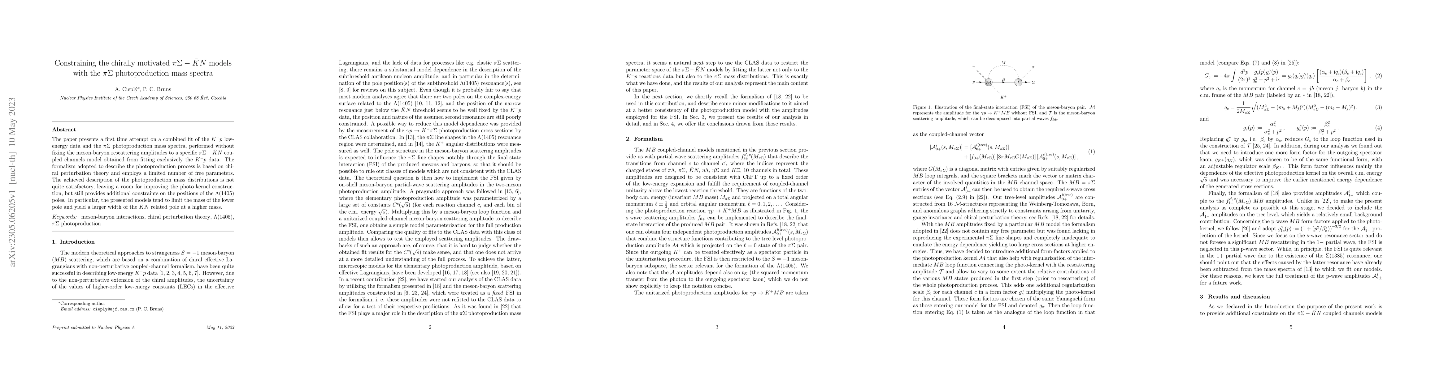 Thumbnail for Constraining the chirally motivated $\pi\Sigma$-$\bar{K}N$ models with
  the $\pi\Sigma$ photoproduction mass spectra