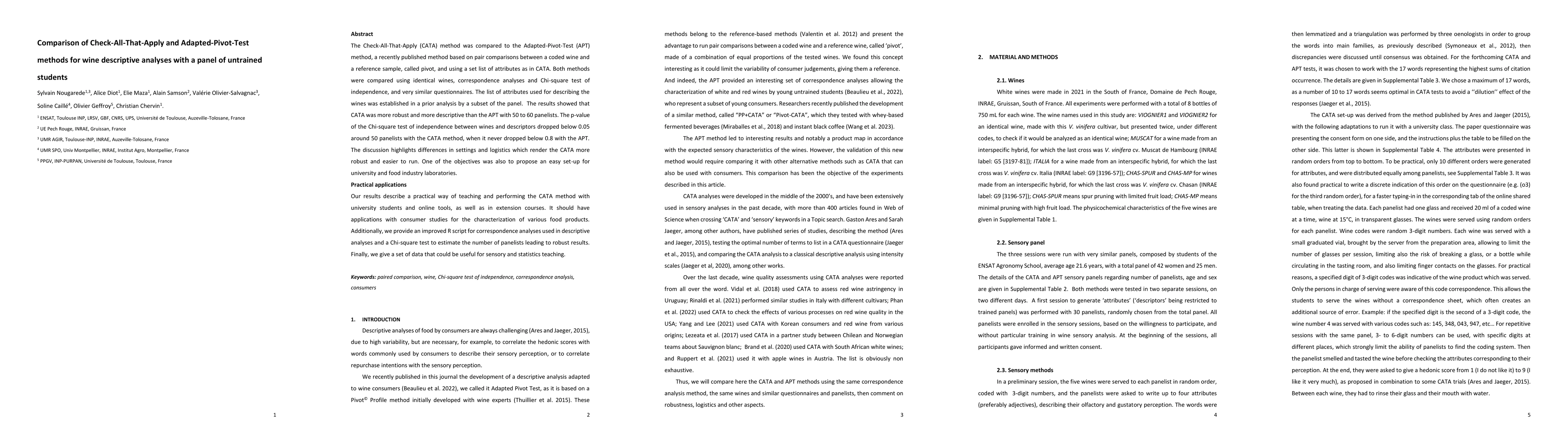 Thumbnail for Comparison of Check-All-That-Apply and Adapted-Pivot-Test methods for
  wine descriptive analyses with a panel of untrained students