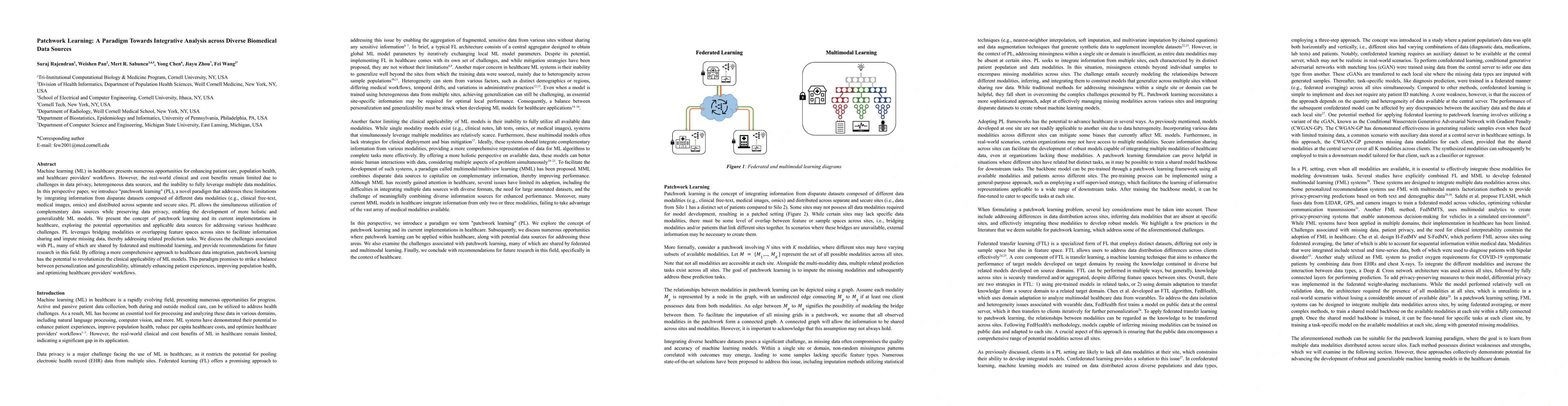 Thumbnail for Patchwork Learning: A Paradigm Towards Integrative Analysis across
  Diverse Biomedical Data Sources