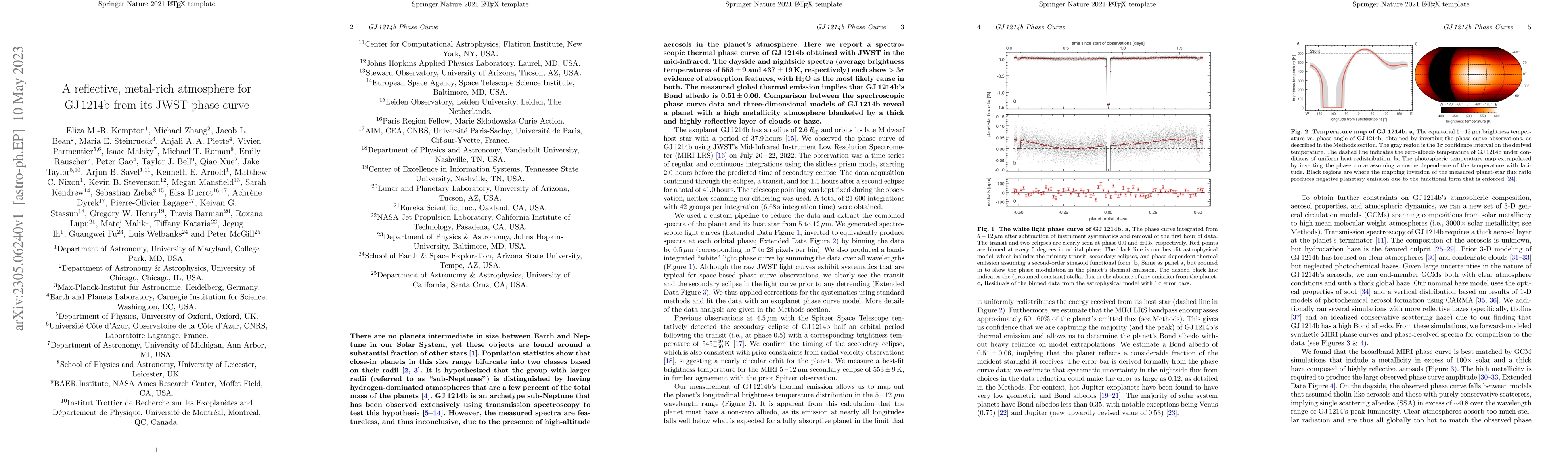 Thumbnail for A reflective, metal-rich atmosphere for GJ 1214b from its JWST phase
  curve