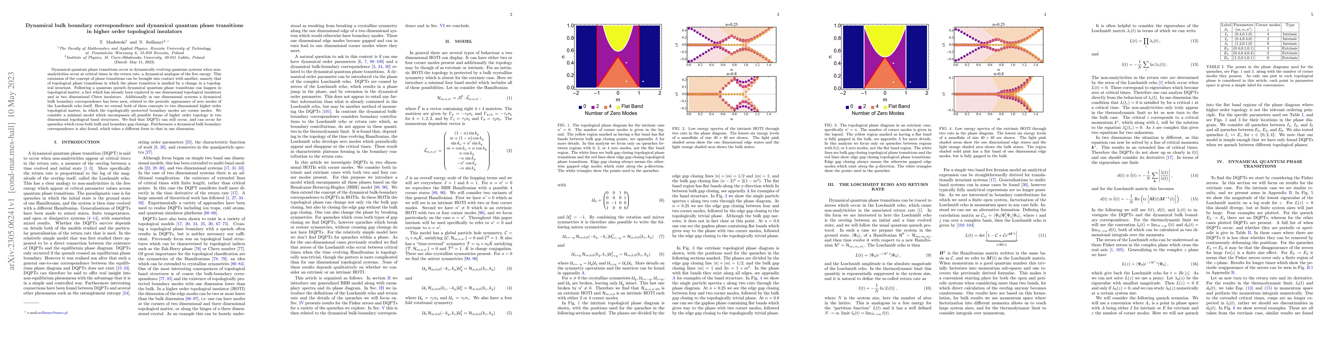 Thumbnail for Dynamical bulk boundary correspondence and dynamical quantum phase
  transitions in higher order topological insulators
