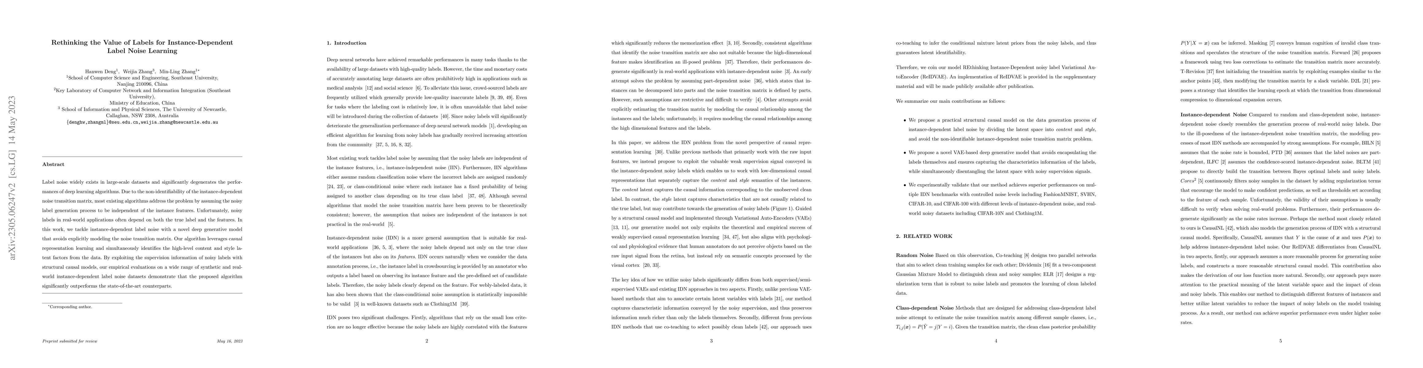 Thumbnail for Rethinking the Value of Labels for Instance-Dependent Label Noise
  Learning