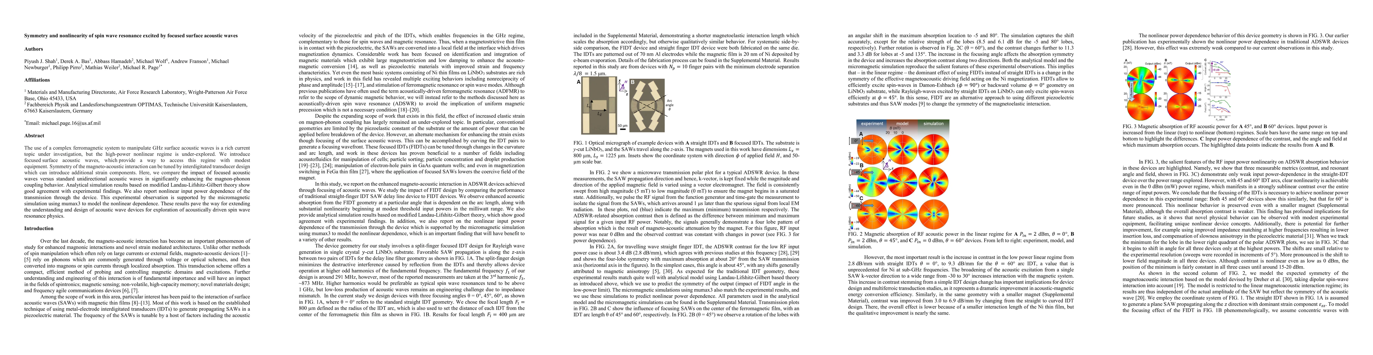 Thumbnail for Symmetry and nonlinearity of spin wave resonance excited by focused
  surface acoustic waves