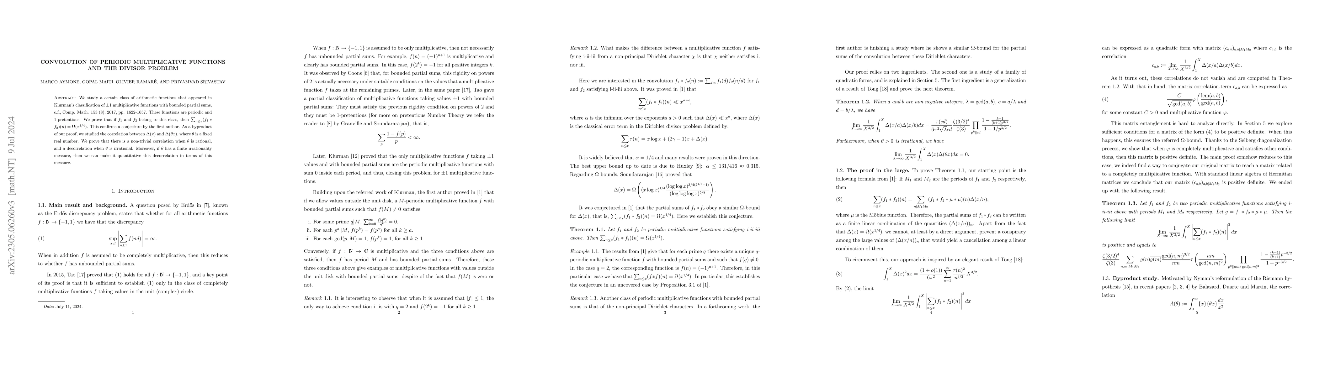 Thumbnail for Convolution of periodic multiplicative functions and the divisor problem