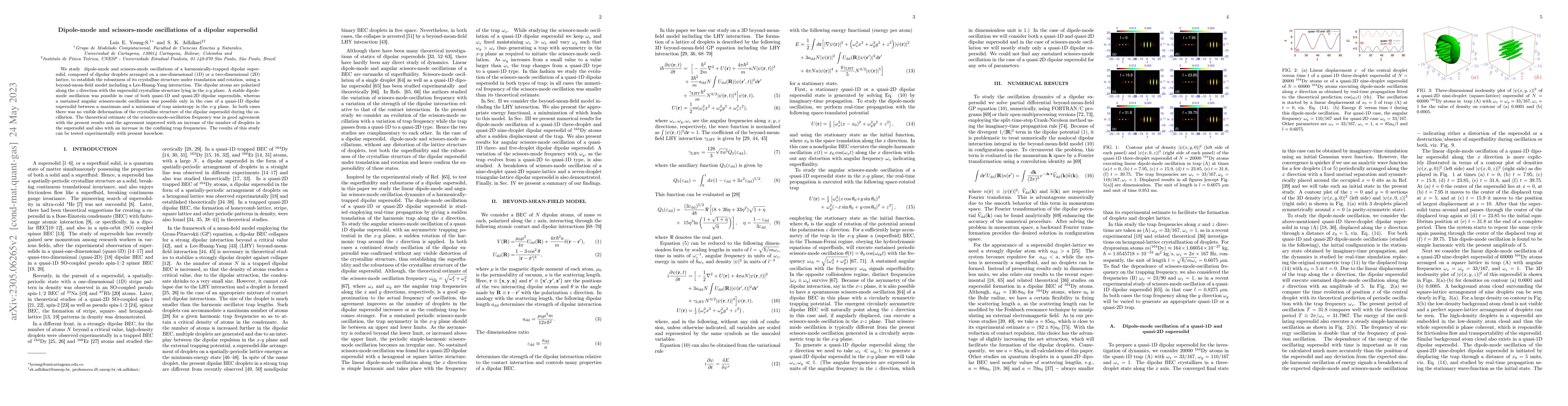 Thumbnail for Dipole-mode and scissors-mode oscillations of a dipolar supersolid