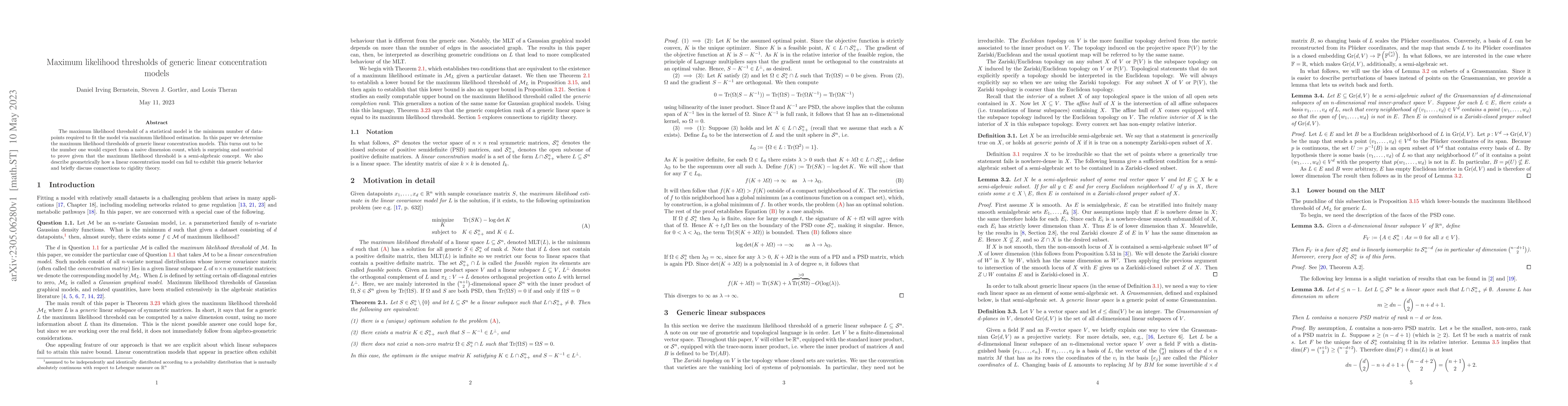 Thumbnail for Maximum likelihood thresholds of generic linear concentration models