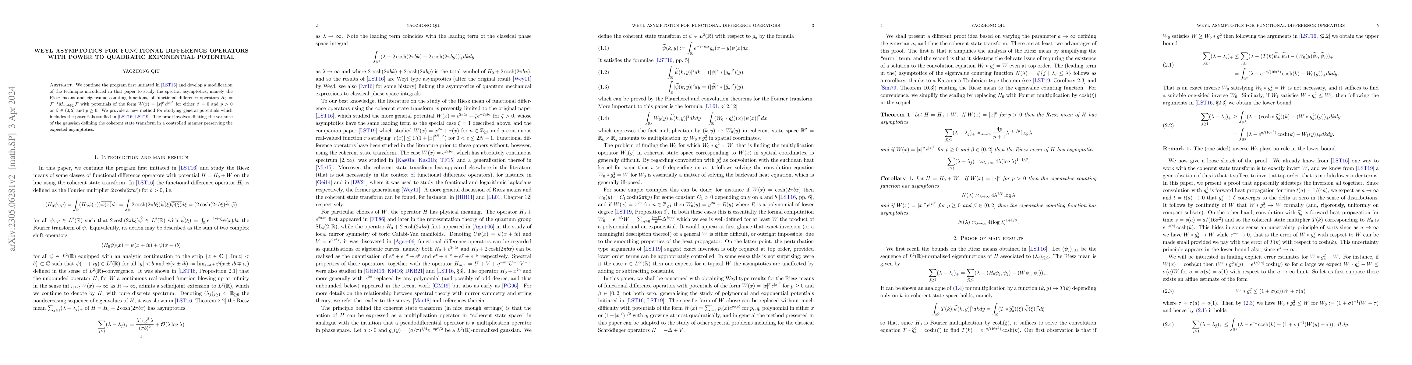 Thumbnail for Weyl asymptotics for functional difference operators with power to
  quadratic exponential potential