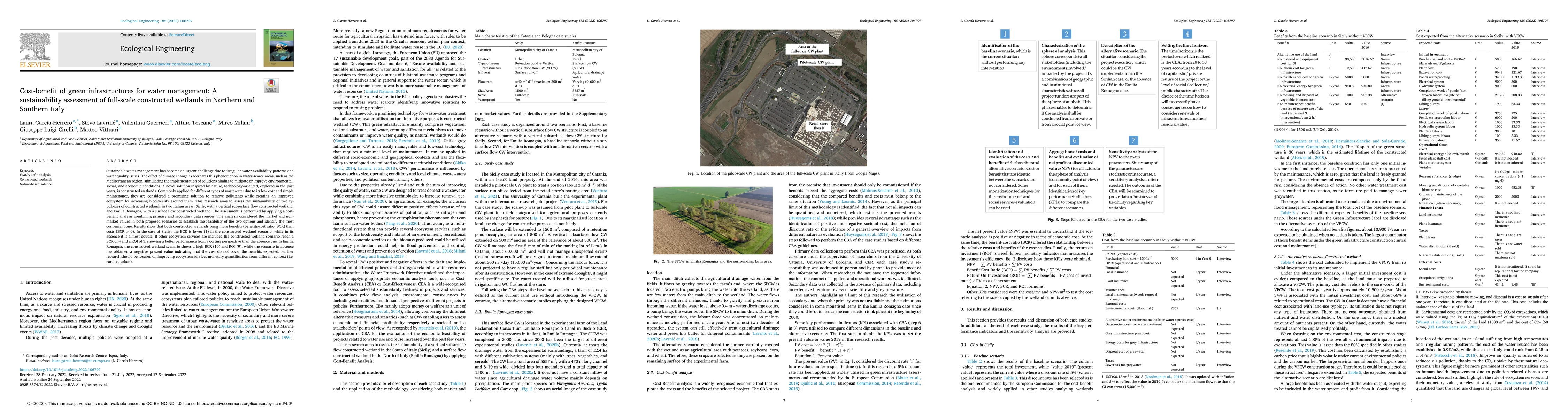 Thumbnail for Cost-benefit of green infrastructures for water management: A
  sustainability assessment of full-scale constructed wetlands in Northern and
  Southern Italy