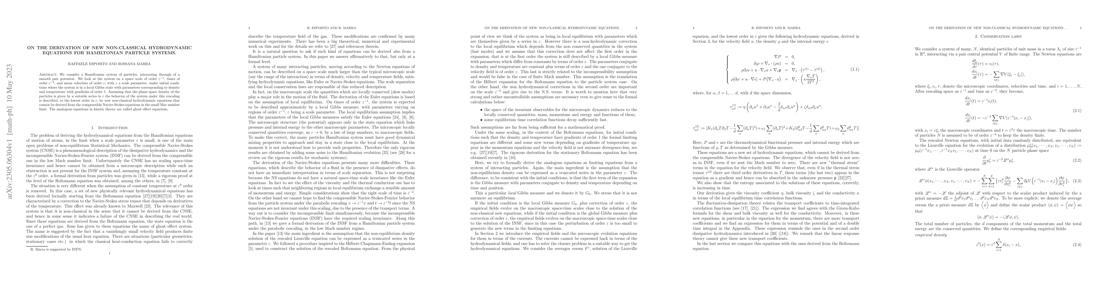 Thumbnail for On the derivation of new non-classical hydrodynamic equations for
  Hamiltonian particle systems