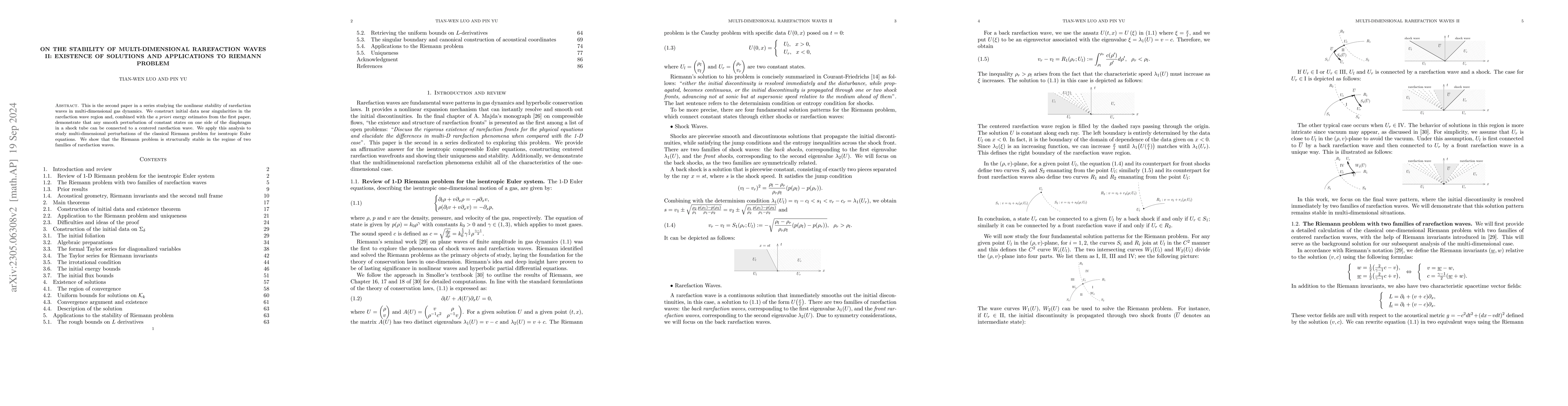 Thumbnail for On the stability of multi-dimensional rarefaction waves II: existence of
  solutions and applications to Riemann problem
