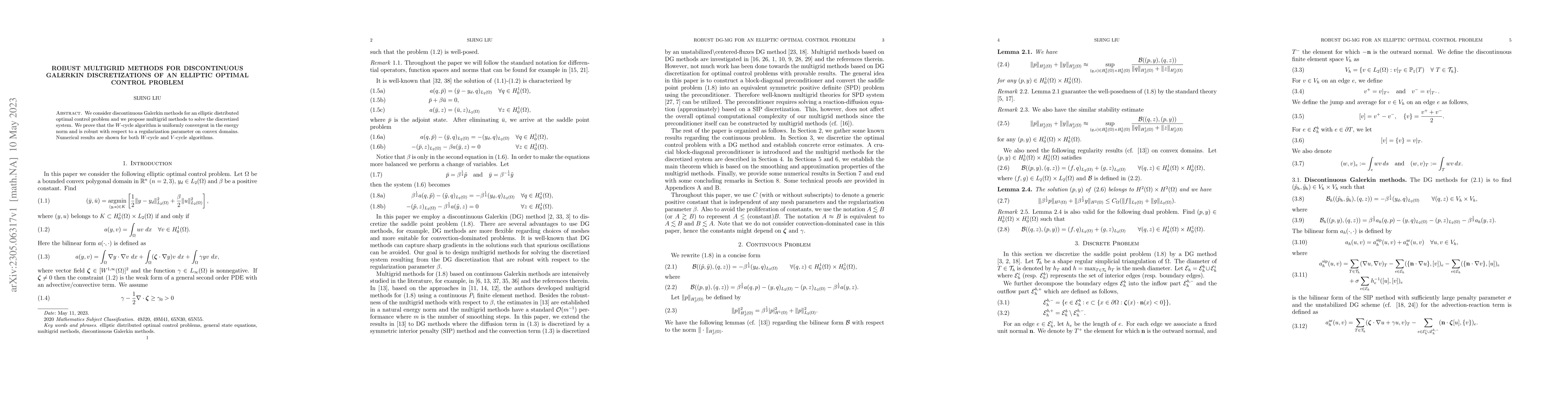 Thumbnail for Robust Multigrid Methods for Discontinuous Galerkin Discretizations of
  an Elliptic Optimal Control Problem