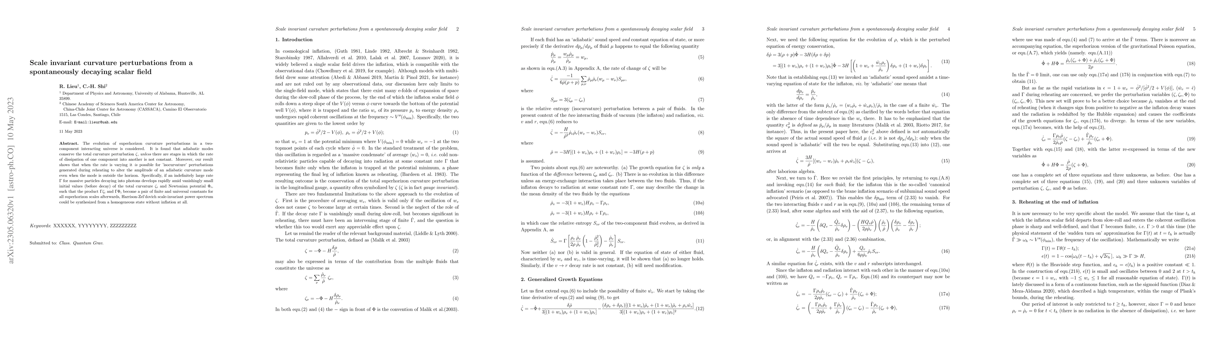 Thumbnail for Scale invariant curvature perturbations from a spontaneously decaying
  scalar field