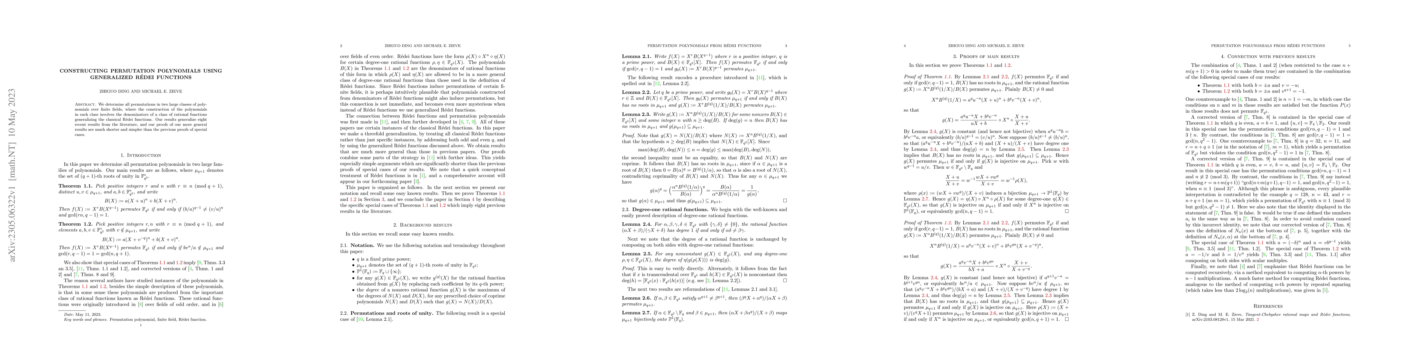 Thumbnail for Constructing permutation polynomials using generalized Redei functions