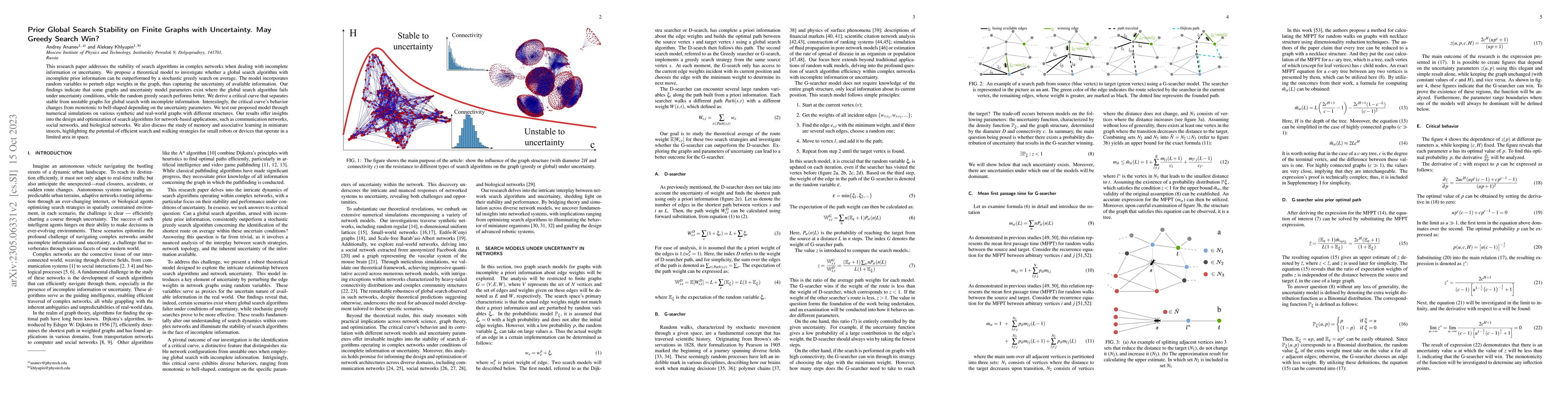 Thumbnail for Prior Global Search Stability on Finite Graphs with Uncertainty. May
  Greedy Search Win?