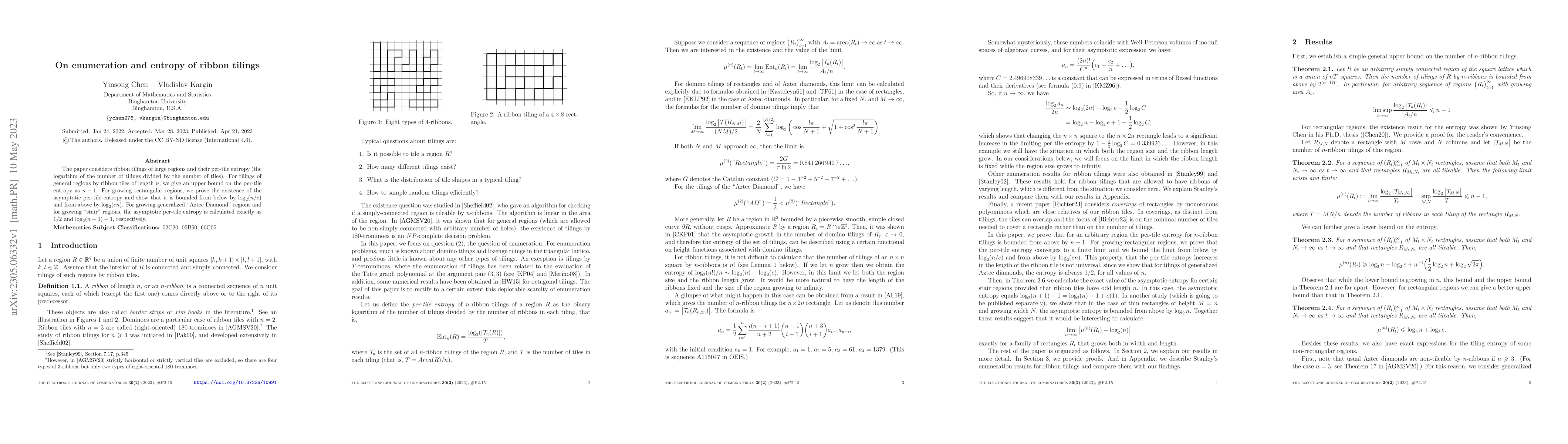 Thumbnail for On enumeration and entropy of ribbon tilings