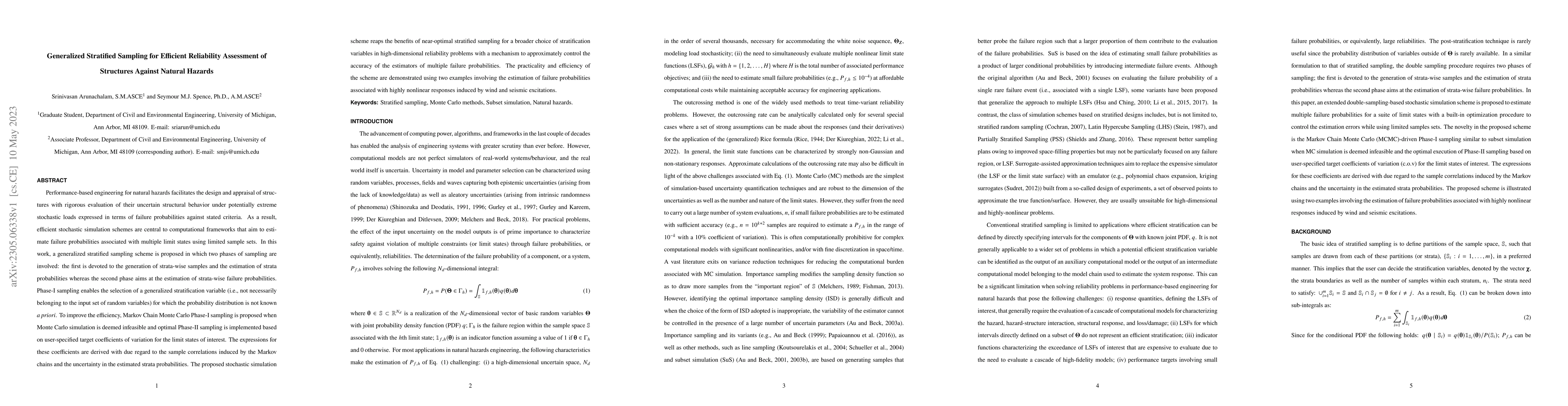 Thumbnail for Generalized Stratified Sampling for Efficient Reliability Assessment of
  Structures Against Natural Hazards