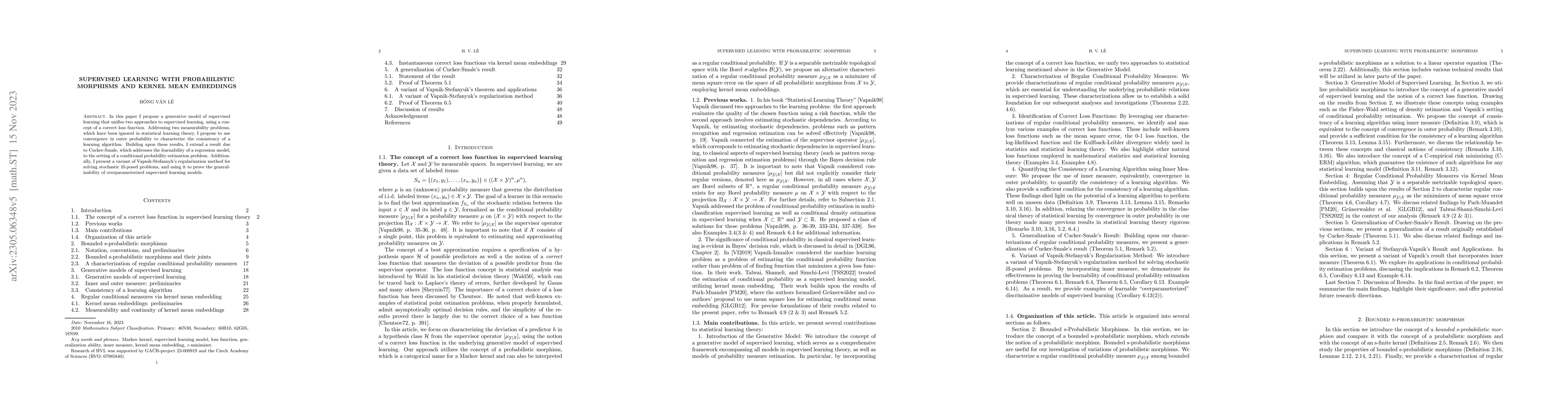 Thumbnail for Supervised learning with probabilistic morphisms and kernel mean
  embeddings
