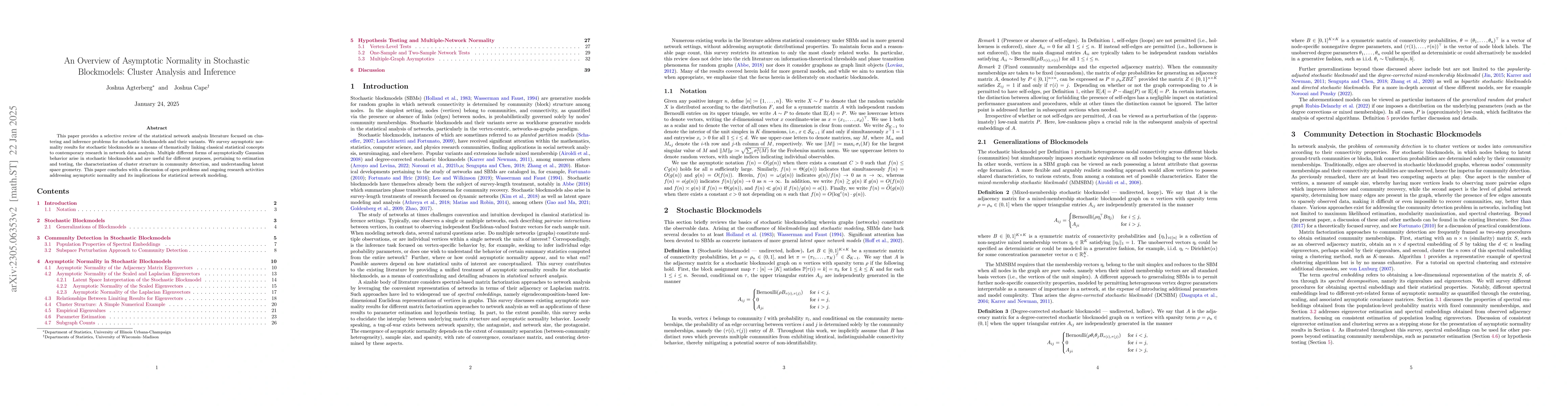 Thumbnail for An Overview of Asymptotic Normality in Stochastic Blockmodels: Cluster
  Analysis and Inference