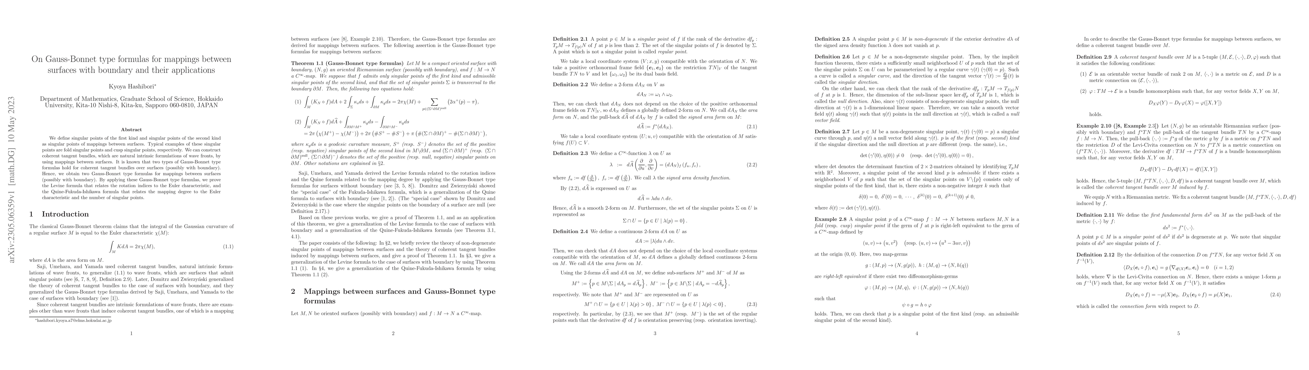 Thumbnail for On Gauss-Bonnet type formulas for mappings between surfaces with
  boundary and their applications