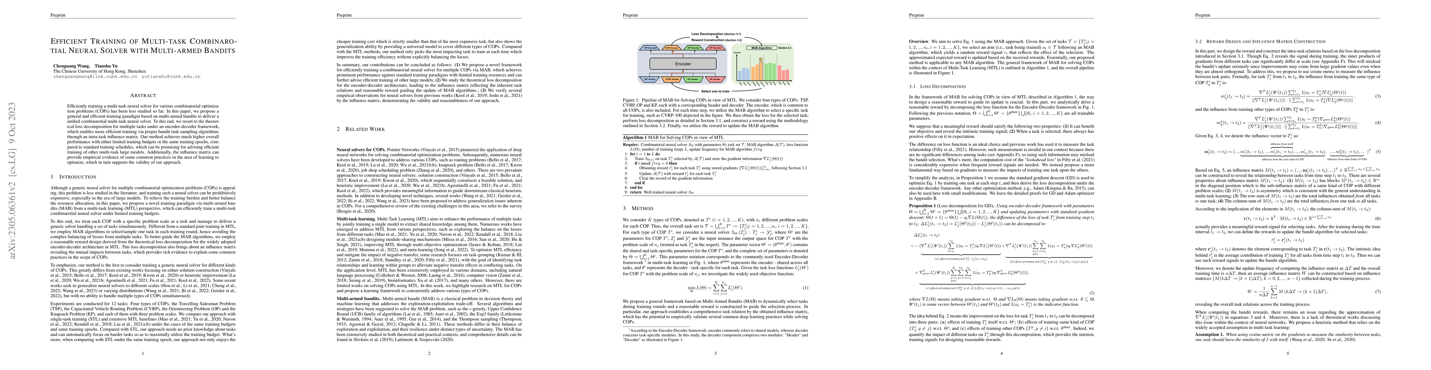 Thumbnail for Efficient Training of Multi-task Combinarotial Neural Solver with
  Multi-armed Bandits
